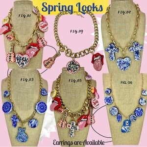 Rock On Guitar and Rock Lips Colorful Charm Necklace Handcrafted